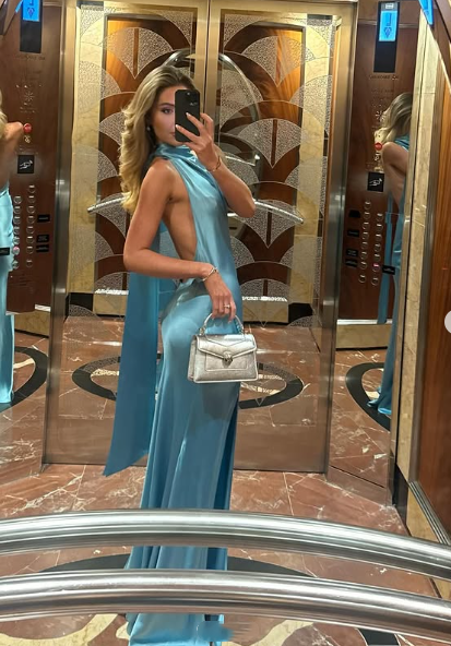 Gorgeous Mermaid Halter Satin Long Party Dress Blue Backless Classy Prom Dress Secondary image
