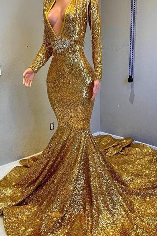 Gorgeous Mermaid Sequins Long Sleevess Floor Length Prom Dresses Secondary image