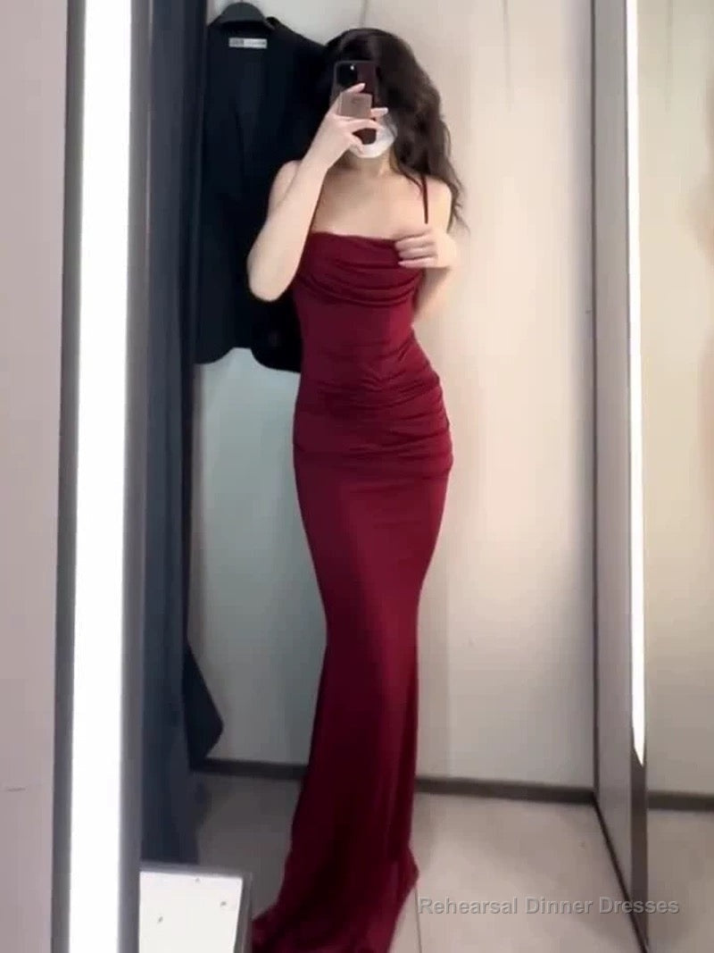 Gorgeous Mermaid Spaghetti Straps Burgundy Evening Dress Prom Dresses Birthday Outfits Secondary image
