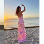 Gorgeous Mermaid Spaghetti Straps Floor Length Floral Yellow Chiffon Classy Evening Dress Classy Prom Dress