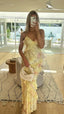 Gorgeous Mermaid Spaghetti Straps Floor Length Floral Yellow Chiffon Classy Evening Dress Classy Prom Dress