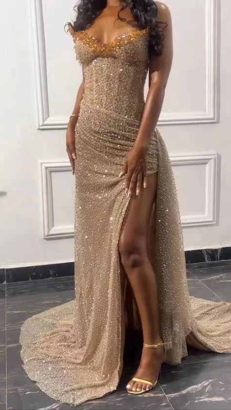 Gorgeous Mermaid Spaghetti Straps Floor Length Sequin Slit Evening Dress Prom Dresses Secondary image