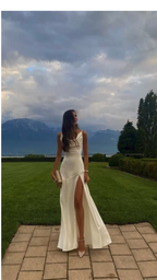 Gorgeous Mermaid Spaghetti Straps Floor-Length White Slit Classy Evening Dress Classy Prom Dress