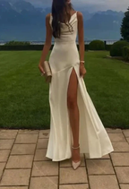 Gorgeous Mermaid Spaghetti Straps Floor-Length White Slit Classy Evening Dress Classy Prom Dress