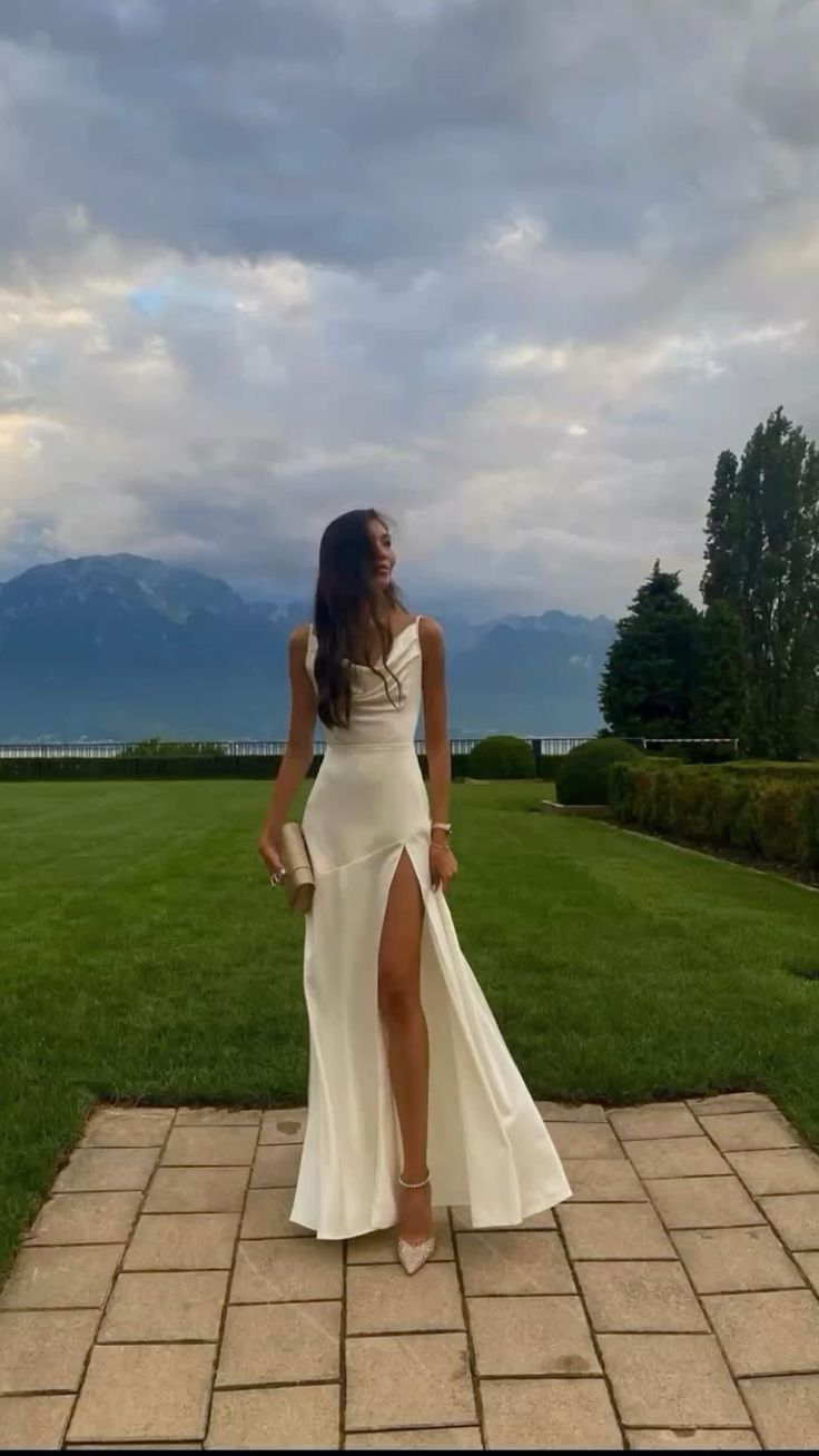Gorgeous Mermaid Spaghetti Straps Floor-Length White Slit Classy Evening Dress Classy Prom Dress Main image
