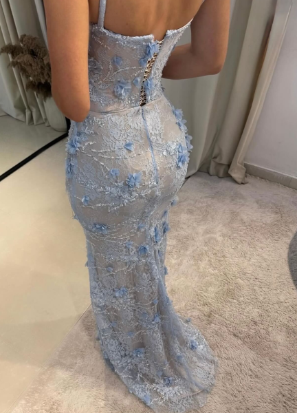 Gorgeous Mermaid Spaghetti Straps Satin Applique Long Classy Prom Dress,Classy Dress