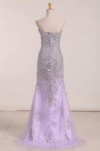 Gorgeous Mermaid Strapless Purple Beaded Long Evening Prom Dress, Mermaid Purple Beaded Formal Evening Dress, Purple Ball Gown