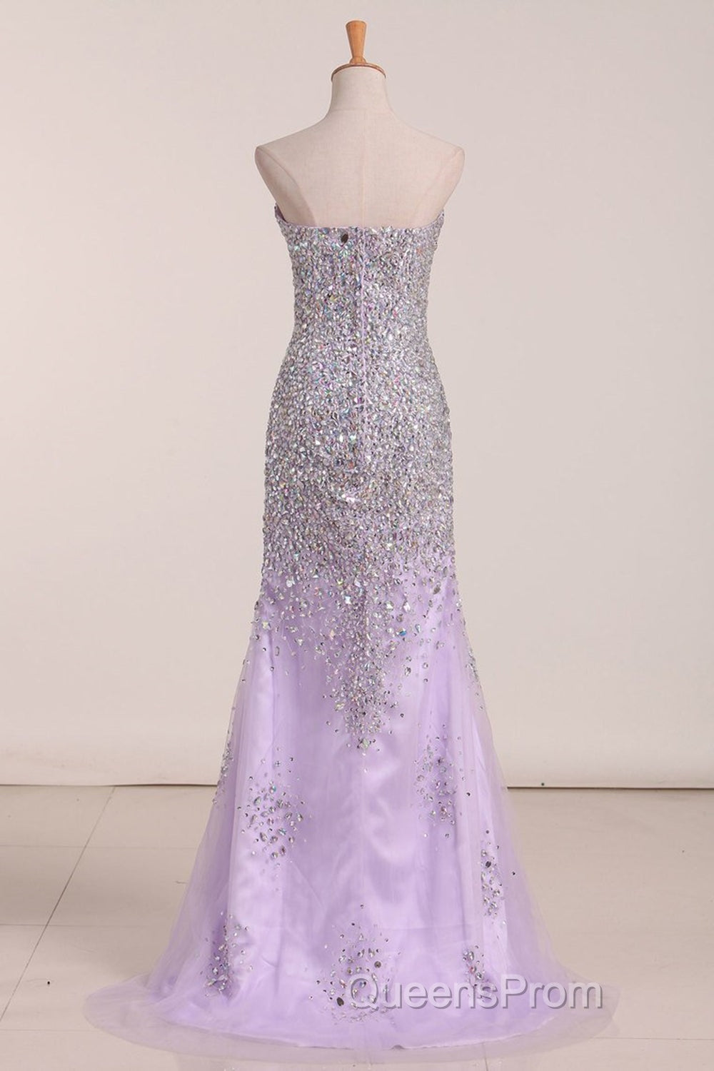 Gorgeous Mermaid Strapless Purple Beaded Long Evening Prom Dress, Mermaid Purple Beaded Formal Evening Dress, Purple Ball Gown