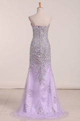 Gorgeous Mermaid Strapless Purple Beaded Long Evening Prom Dress, Mermaid Purple Beaded Formal Evening Dress, Purple Ball Gown