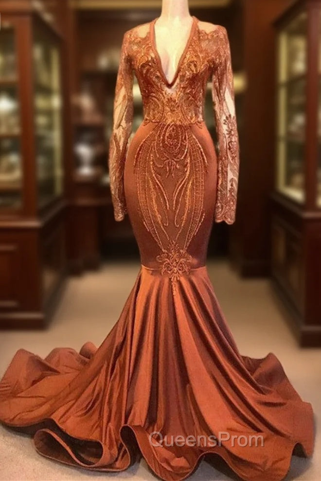 Gorgeous Mermaid V-neck Long Sleevess Evening Prom Dress Main image