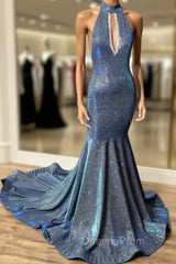 Gorgeous Navy Blue Long Mermaid V-Neck Evening Prom Dress Spaghetti-Straps