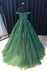 Gorgeous Off Shoulder Green Lace Long Evening Prom Dress, Green Lace Formal Evening Dress, Green Ball Gown