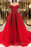 Gorgeous Off Shoulder Red Lace Long Evening Prom Dress, Red Lace Formal Evening Dress, Red Ball Gown