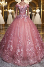 Gorgeous Off the Shoulder Pink Lace Appliques Long Evening Prom Dress, Off Shoulder Pink Formal Dress, Pink Evening Dress, Ball Gown
