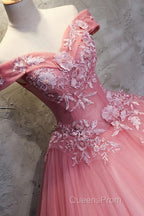 Gorgeous Off the Shoulder Pink Lace Appliques Long Evening Prom Dress, Off Shoulder Pink Formal Dress, Pink Evening Dress, Ball Gown