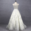 Gorgeous Off-White Crew Neck Beaded Embroidered Tulle Long Classy Prom Dress