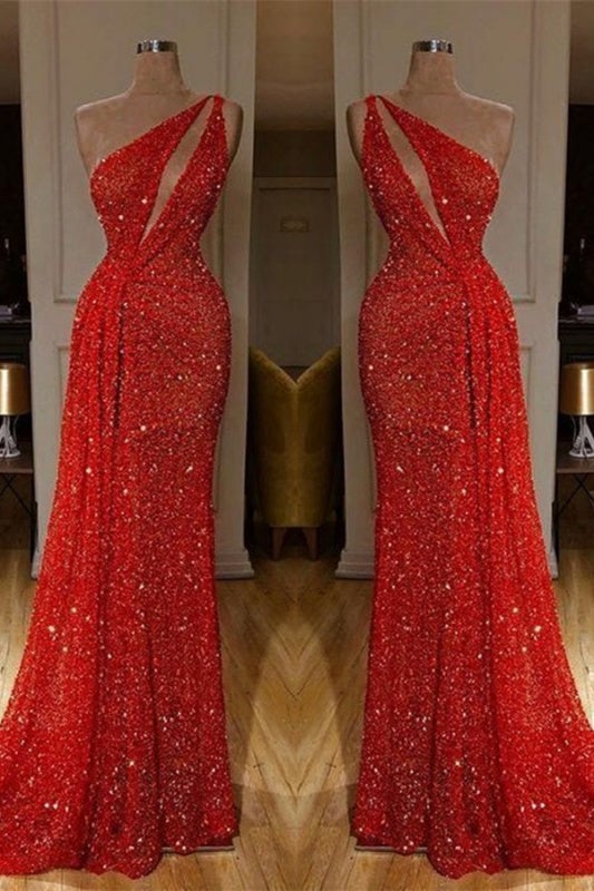 Gorgeous One Shoulder Red Sequins Long Prom Dress Secondary image