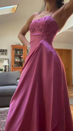 Gorgeous Pink A Line Beaded Classy Prom Dress Long Classy Evening Gown