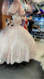 Gorgeous Pink Applique Ball Gowns Tulle Lace Off-The-Shoulder Long Quinceanera Dress Tulle Sweet Birthday Dress