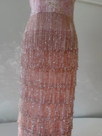 Gorgeous Pink Slim Square Neck 3D Flower Sequin Tassel Long Classy Prom Dress