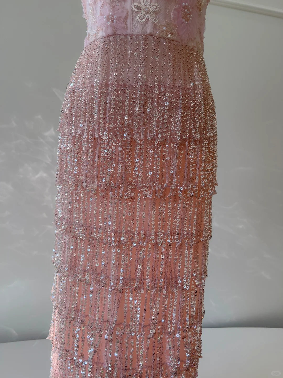 Gorgeous Pink Slim Square Neck 3D Flower Sequin Tassel Long Classy Prom Dress