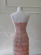 Gorgeous Pink Slim Square Neck 3D Flower Sequin Tassel Long Classy Prom Dress