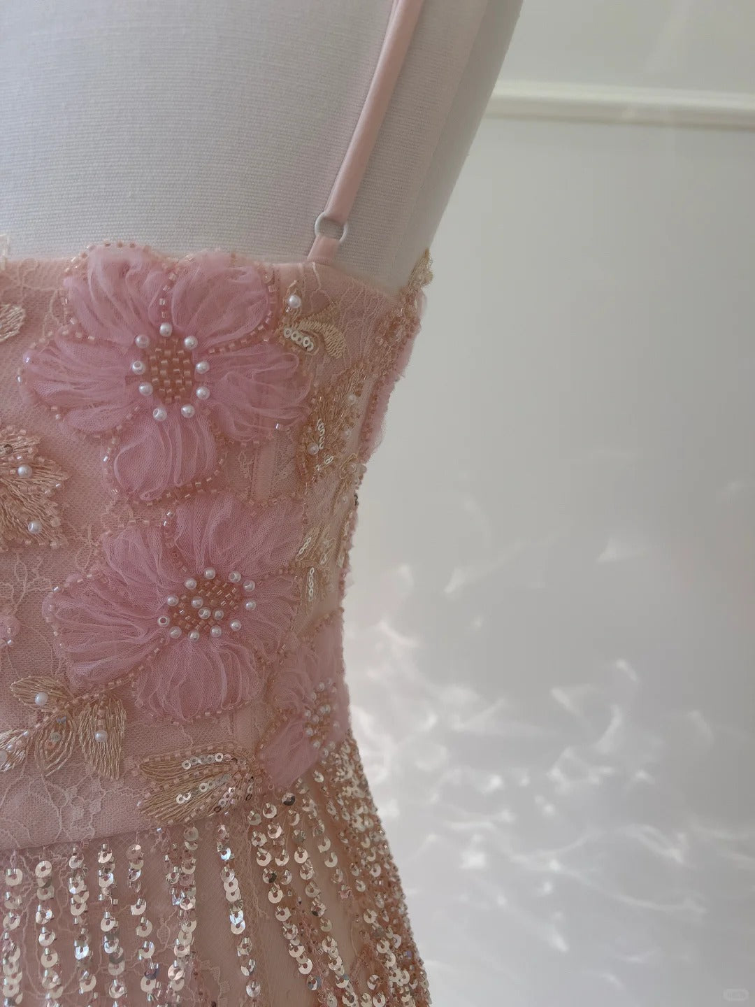 Gorgeous Pink Slim Square Neck 3D Flower Sequin Tassel Long Classy Prom Dress