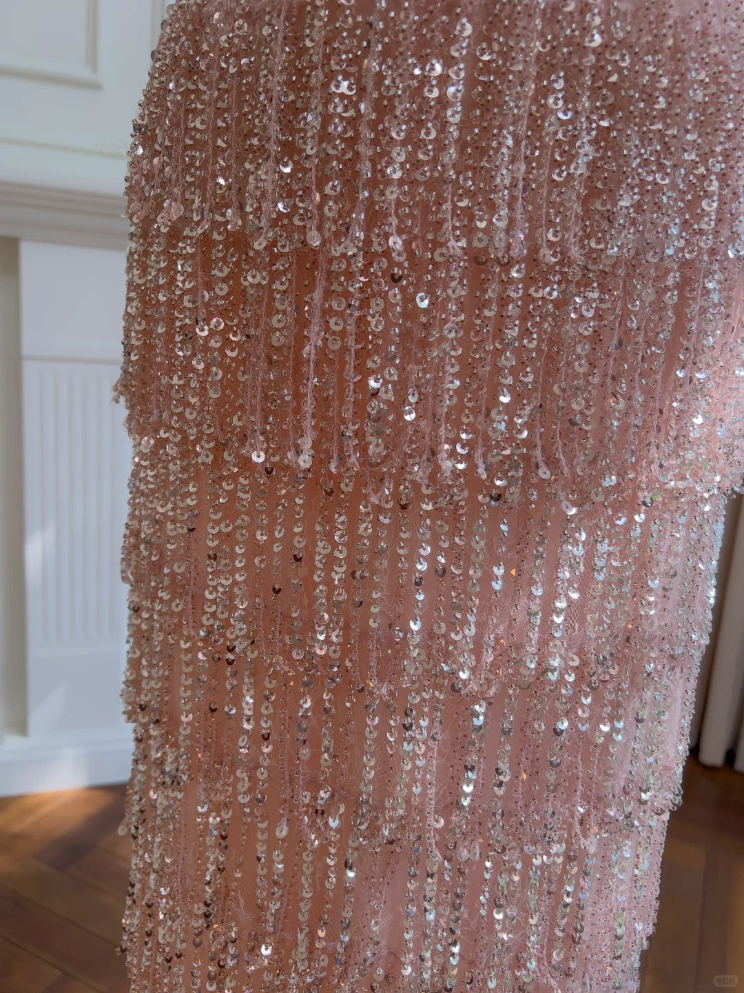 Gorgeous Pink Slim Square Neck 3D Flower Sequin Tassel Long Classy Prom Dress