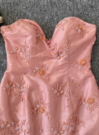 Gorgeous Princess Pink Mermaid Sweetheart Neck Embroidered Floral Satin Tulle Long Classy Prom Dress