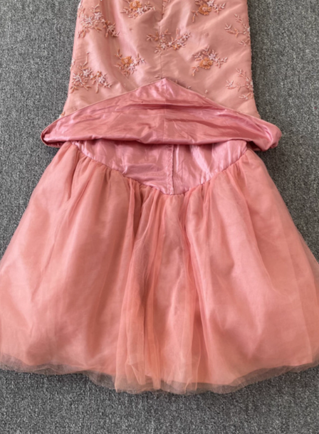 Gorgeous Princess Pink Mermaid Sweetheart Neck Embroidered Floral Satin Tulle Long Classy Prom Dress