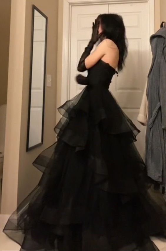 Princess A Line Sweetheart Neck Black Tiered Tulle Long Classy Prom Dress Classy Evening Dress Secondary image