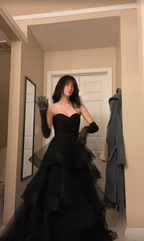 Princess A Line Sweetheart Neck Black Tiered Tulle Long Classy Prom Dress Classy Evening Dress