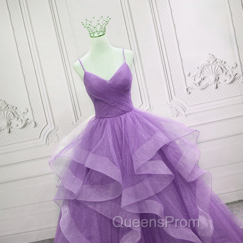 Gorgeous Purple Straps Layers Tulle V-neckline Long Evening Dress, Light Purple Evening Prom Dress Secondary image