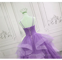 Gorgeous Purple Straps Layers Tulle V-neckline Long Evening Dress, Light Purple Evening Prom Dress