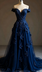 Gorgeous Red A-Line Off-The-Shoulder Tulle Beaded Long Classy Prom Dress Classy Applique Classy Evening Dress