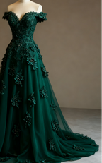 Gorgeous Red A-Line Off-The-Shoulder Tulle Beaded Long Classy Prom Dress Classy Applique Classy Evening Dress