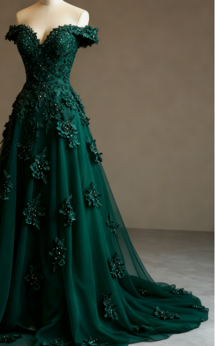 Gorgeous Red A-Line Off-The-Shoulder Tulle Beaded Long Classy Prom Dress Classy Applique Classy Evening Dress