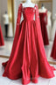 Gorgeous Red Satin Appliques Evening Prom Dress,Evening A Line Party Evening Dress With Cape