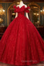 Gorgeous Red Tulle Ball Gown Off Shoulder Sweet 16 Dress, Red Long Formal Dress