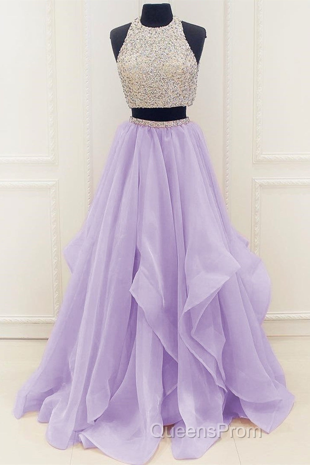 Gorgeous Round Neck Two Pieces Long Evening Prom Dress, 2 Pieces Formal Evening Dress Secondary image