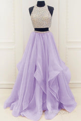 Gorgeous Round Neck Two Pieces Long Evening Prom Dress, 2 Pieces Formal Evening Dress