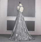 Gorgeous Royal Blue A-Line V-Neck Backless Satin Train Classy Prom Dress