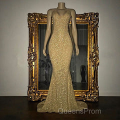Gorgeous Sequined Mermaid Spaghetti-Strap Long Sleevesless Evening Prom Party Gowns