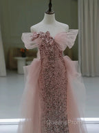 Gorgeous Sheath Off The Shoulder Pink Sequin Long Evening Dress Evening Prom Dress Birthday Outfits