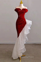 Gorgeous Sheath Off The Shoulder Sequin Red Evening Dress Evening Prom Dress Birthday Outfits