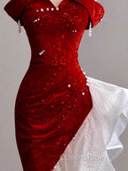 Gorgeous Sheath Off The Shoulder Sequin Red Evening Dress Evening Prom Dress Birthday Outfits