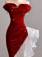 Gorgeous Sheath Off The Shoulder Sequin Red Evening Dress Evening Prom Dress Birthday Outfits