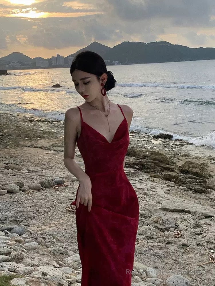 Gorgeous Sheath Spaghetti Straps Burgundy Evening Dress Prom Dresses Birthday Outfits