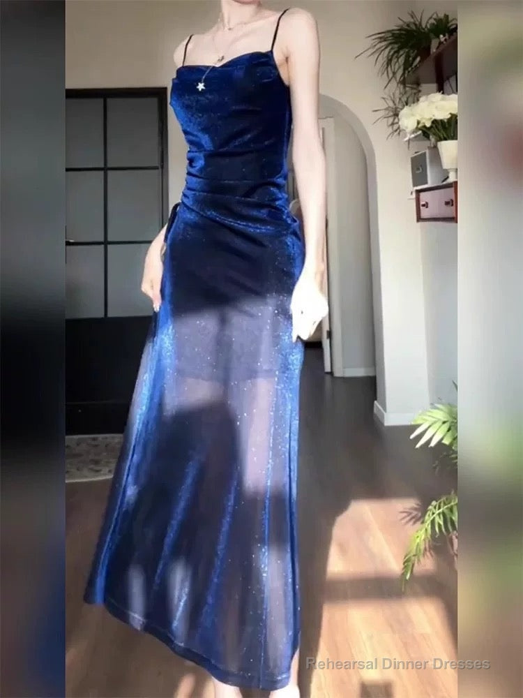 Gorgeous Sheath Spaghetti Straps Navy Blue Long Evening Dress Prom Dresses Birthday Outfits Secondary image