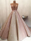 Gorgeous Shiny Rose Gold Satin Strapless Ball Gown Classy Prom Dress